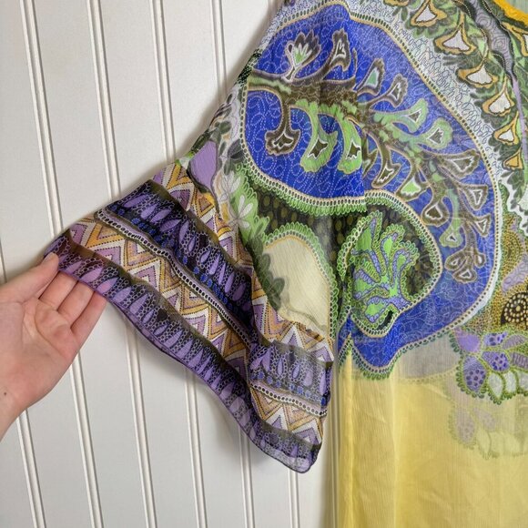 Cabi Marrakesh colorful sheer silk tunic 3/4 sleeve size small M43 - Picture 2 of 5